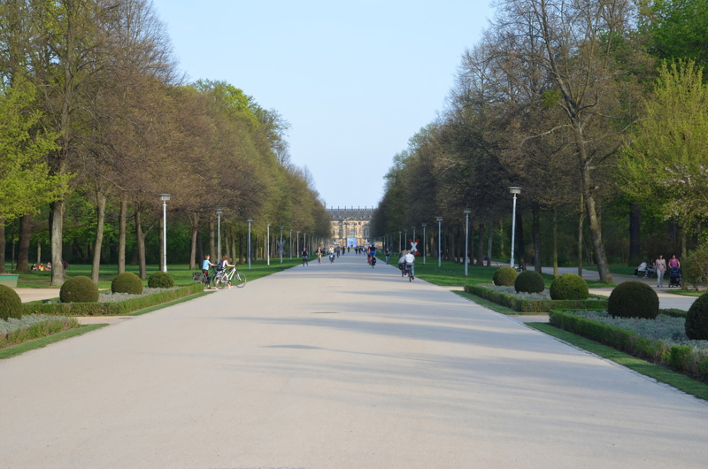 12 - The long central walkway of the Großer Garten in Dresden, Germany, looking toward the Palais im Großen Garten at the end of the grand tree-lined avenue